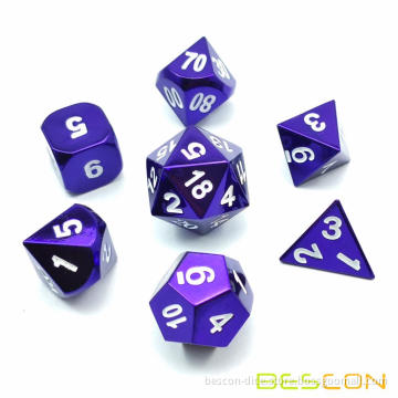 Bescon Beautiful Colorful Heavy Duty Solid Metal Dice Set, Solid Metallic Polyhedral D&D RPG 7-Dice Set